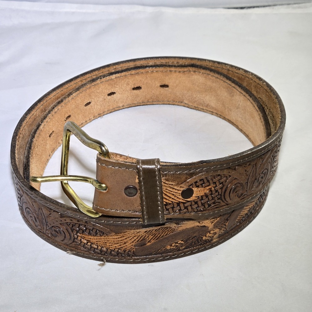 VTG CHAMBERS Belt Mens 38 Genuine Leather Eagle Western Hand Painted